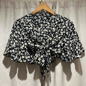 SHEIN floral tie front crop top